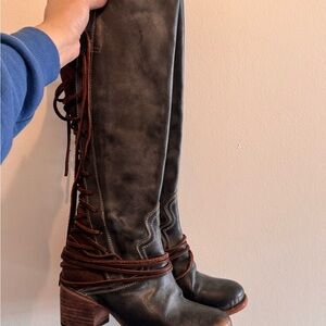 freebird Tall Lace-Up Over-the-Knee Boots in Dark Brown